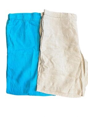 J. Jill womens linen Shorts in blue and Beige size large bundle.